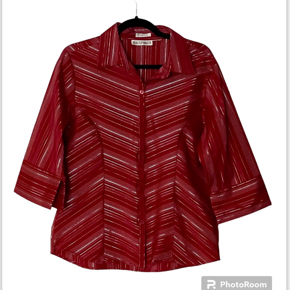 Ladies XL striped button up 3/4 inch sleeves